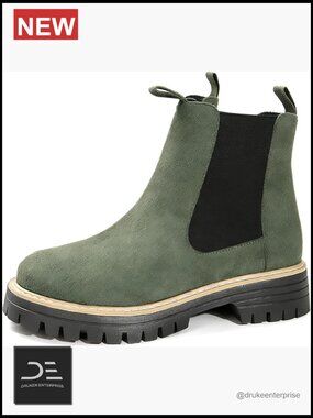 Druke Enterprise Olive Green Chelsea Ankle Boots